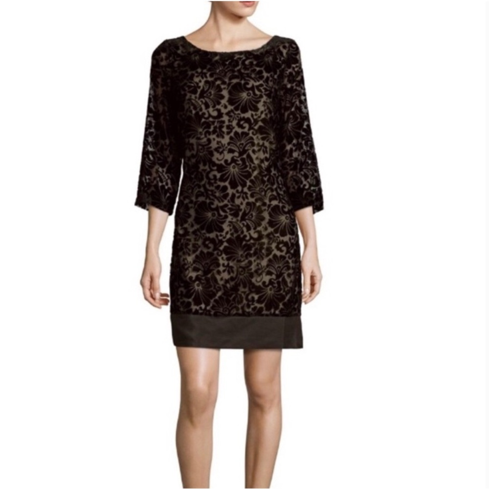 Laundry by Shelli Segal Black Floral Burnout Velvet Cocktail Dress Sz 8